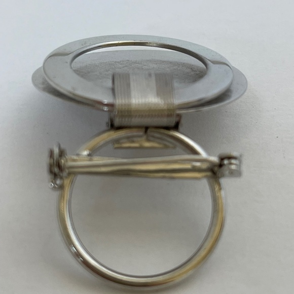 Vintage Brooch Scarf Clip Combination Silver Tone Brushed Disc Polished Ring - Picture 4 of 8